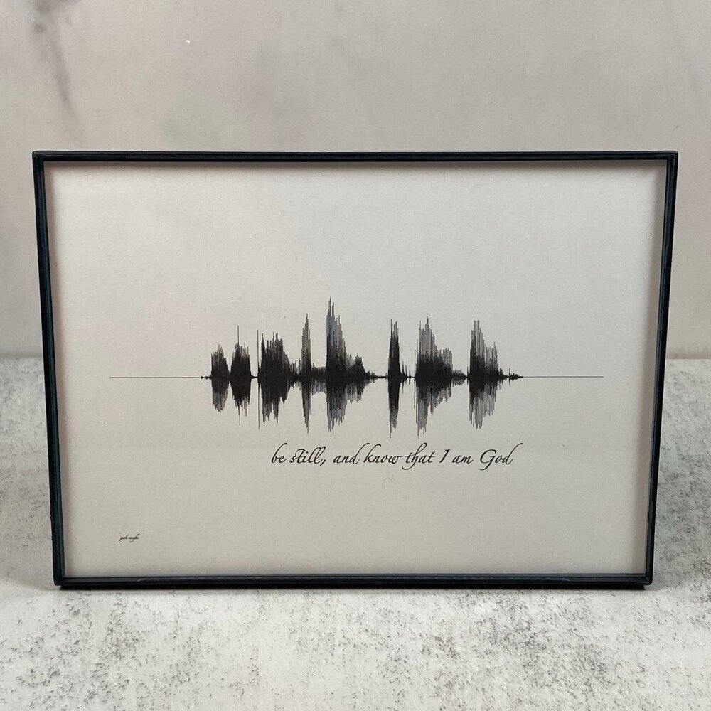 NEW Be Still Soundwave Framed Wall Art 5x7in Black White Christian Scripture